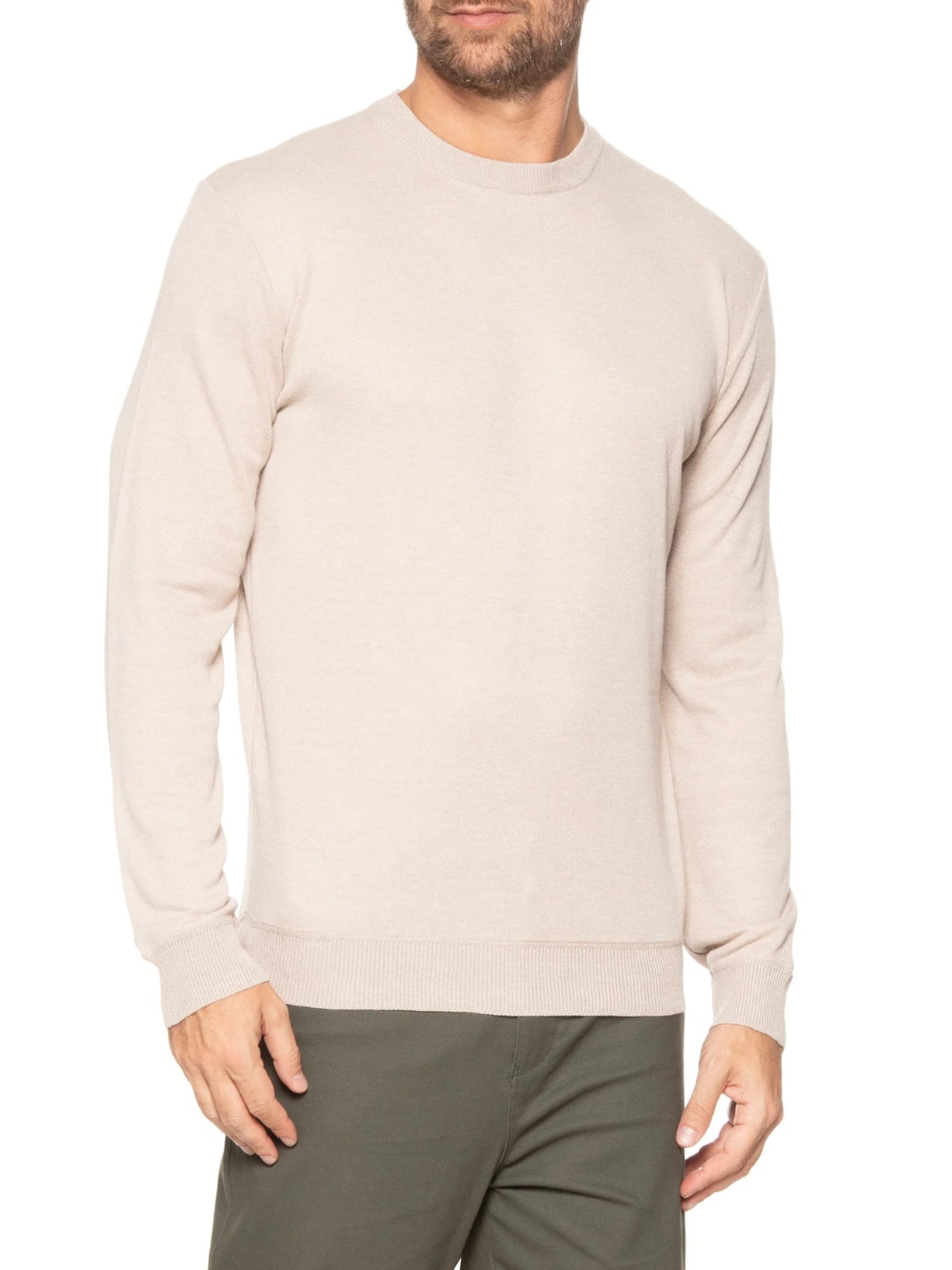 Suéter Masculino Gola Redonda Bege '2 Essential