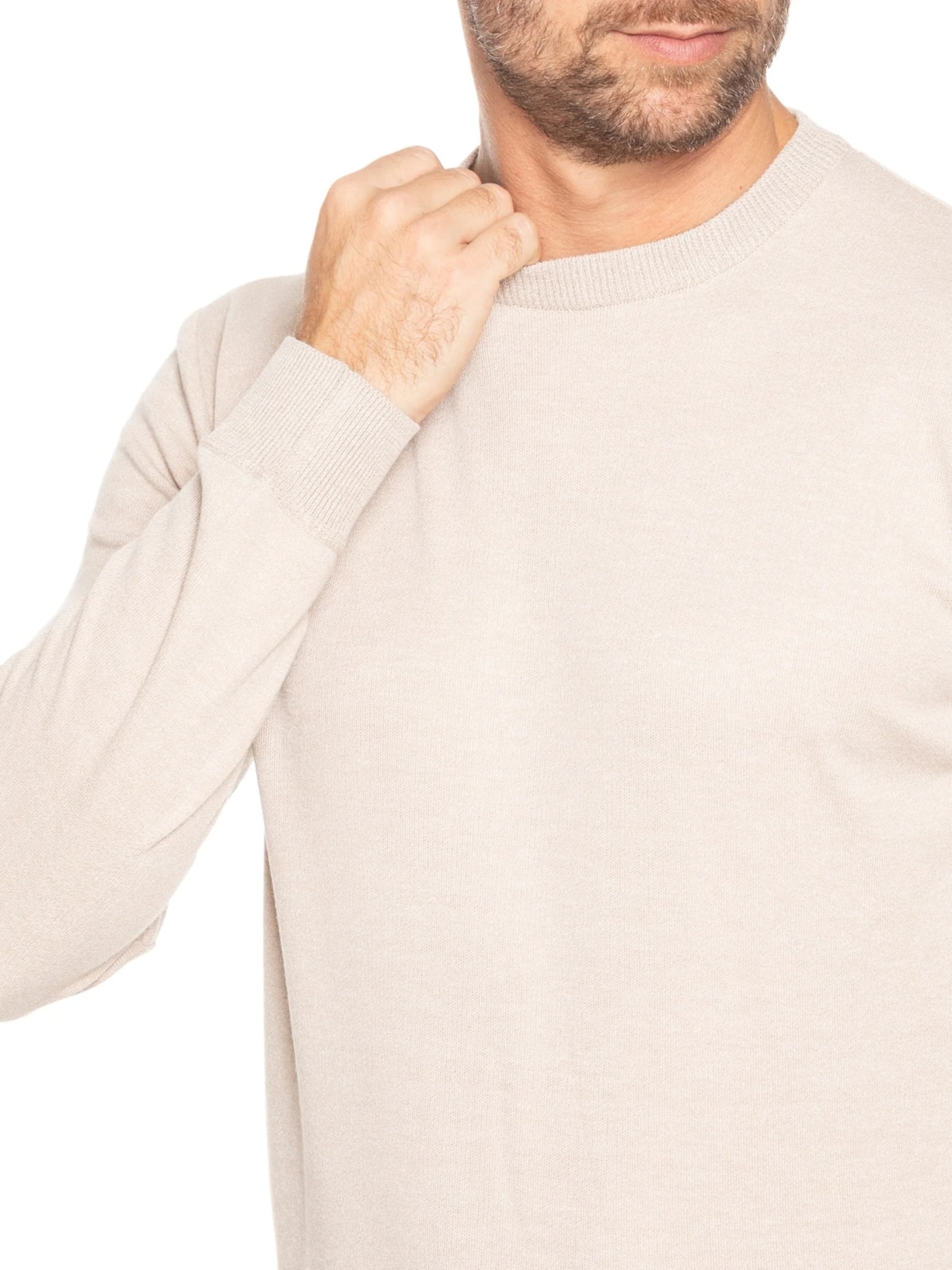 Suéter Masculino Gola Redonda Bege '2 Essential