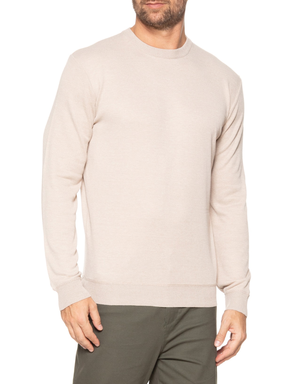 Suéter Masculino Gola Redonda Bege '2 Essential