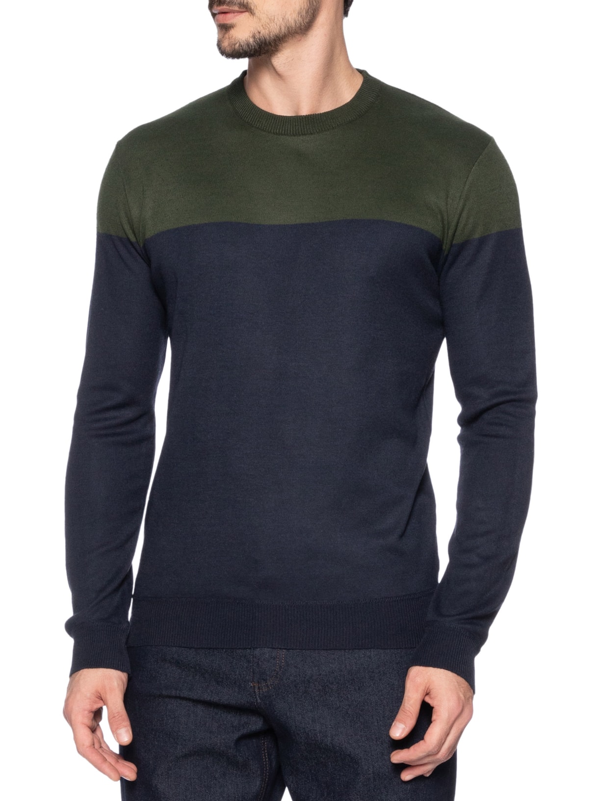 Suéter Masculino Gola Redonda Bicolor Azul '2 Essential