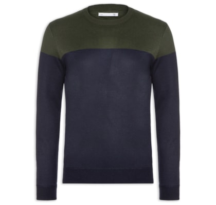 Suéter Masculino Gola Redonda Bicolor - Azul