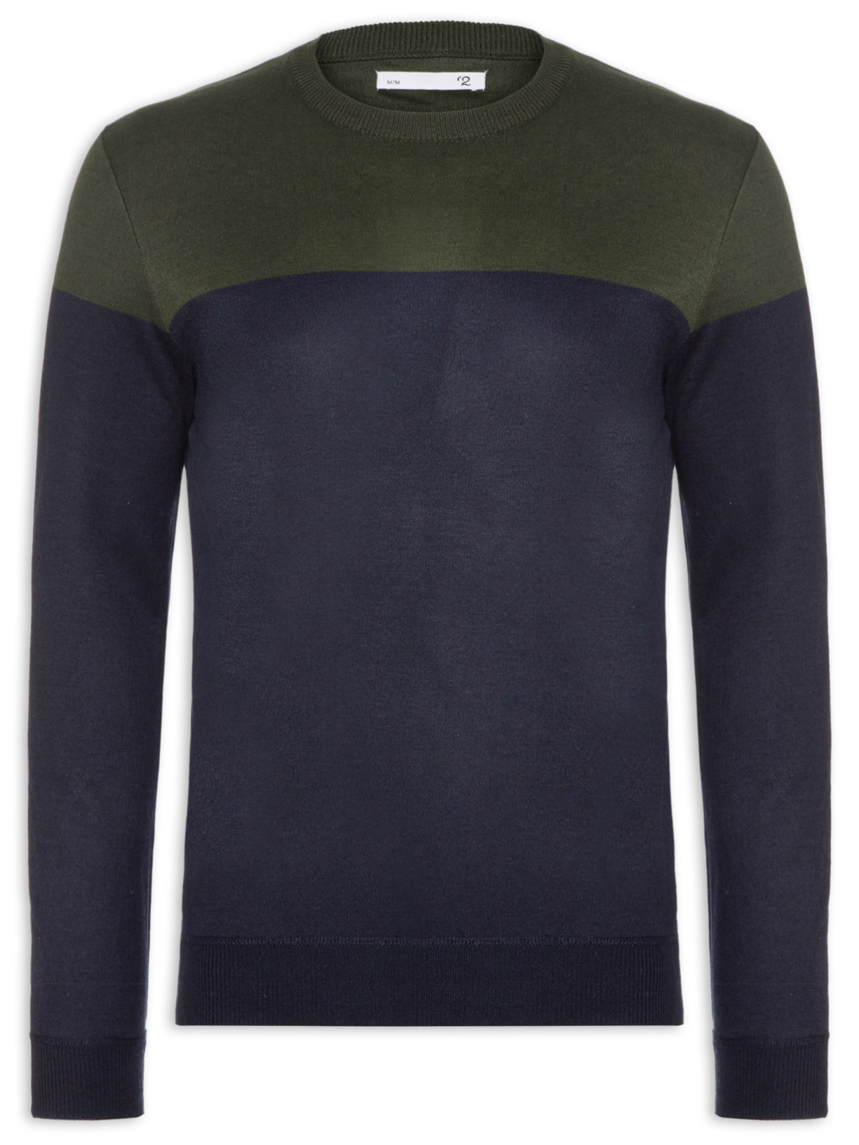 Suéter Masculino Gola Redonda Bicolor - Azul