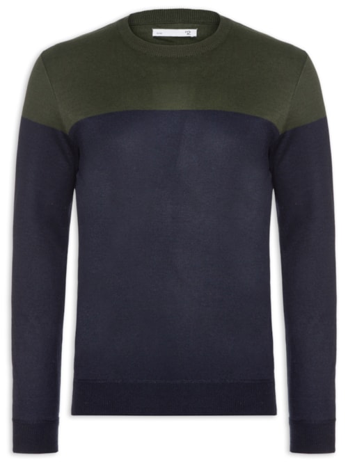 Suéter Masculino Gola Redonda Bicolor - Azul