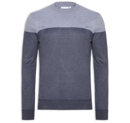 Suéter Masculino Gola Redonda Bicolor - Azul