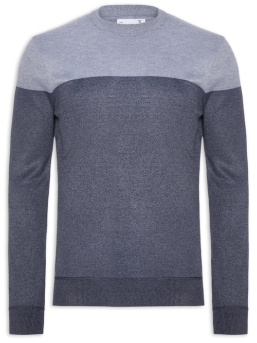 Suéter Masculino Gola Redonda Bicolor - Azul