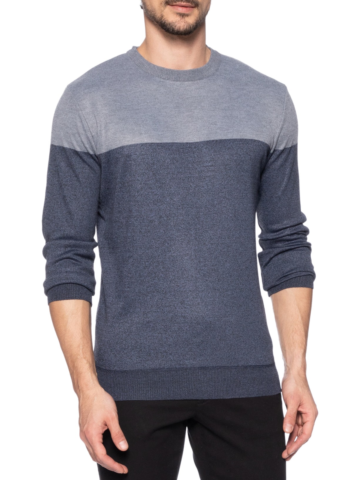 Suéter Masculino Gola Redonda Bicolor Azul '2 Essential