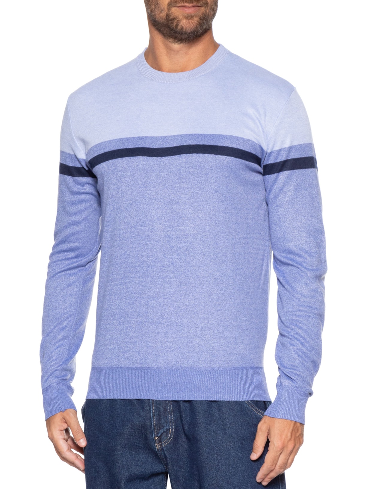 Suéter Masculino Gola Redonda Casual Azul Basiq Men