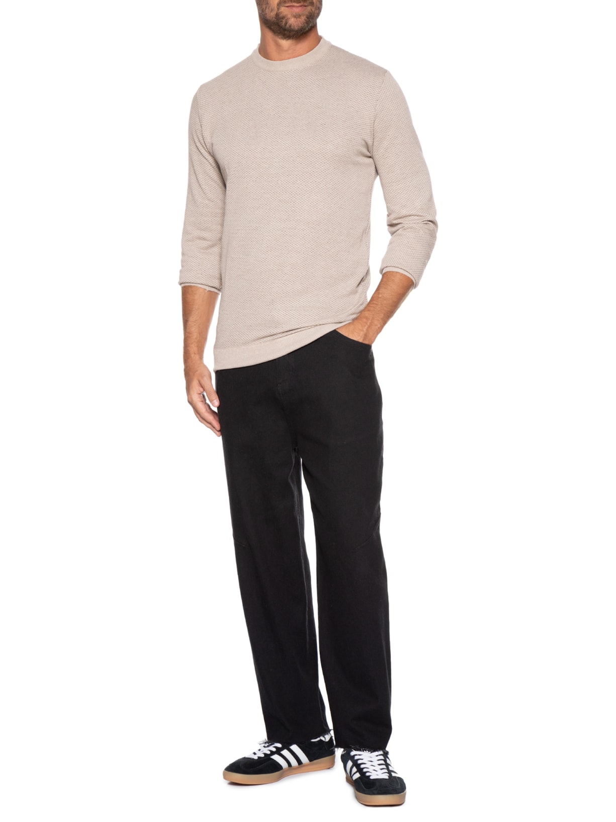 Suéter Masculino Gola Redonda Casual Bege Basiq Men