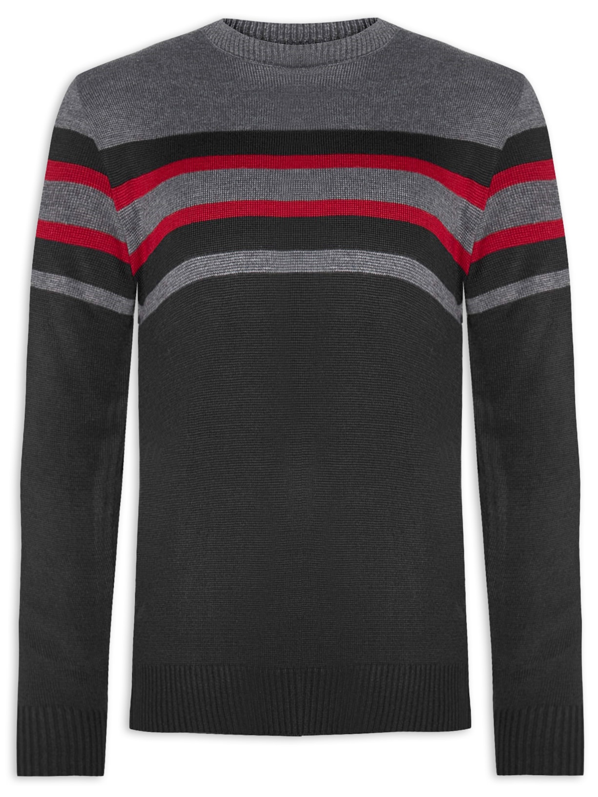 Suéter Masculino Gola Redonda Com Detalhe - Preto