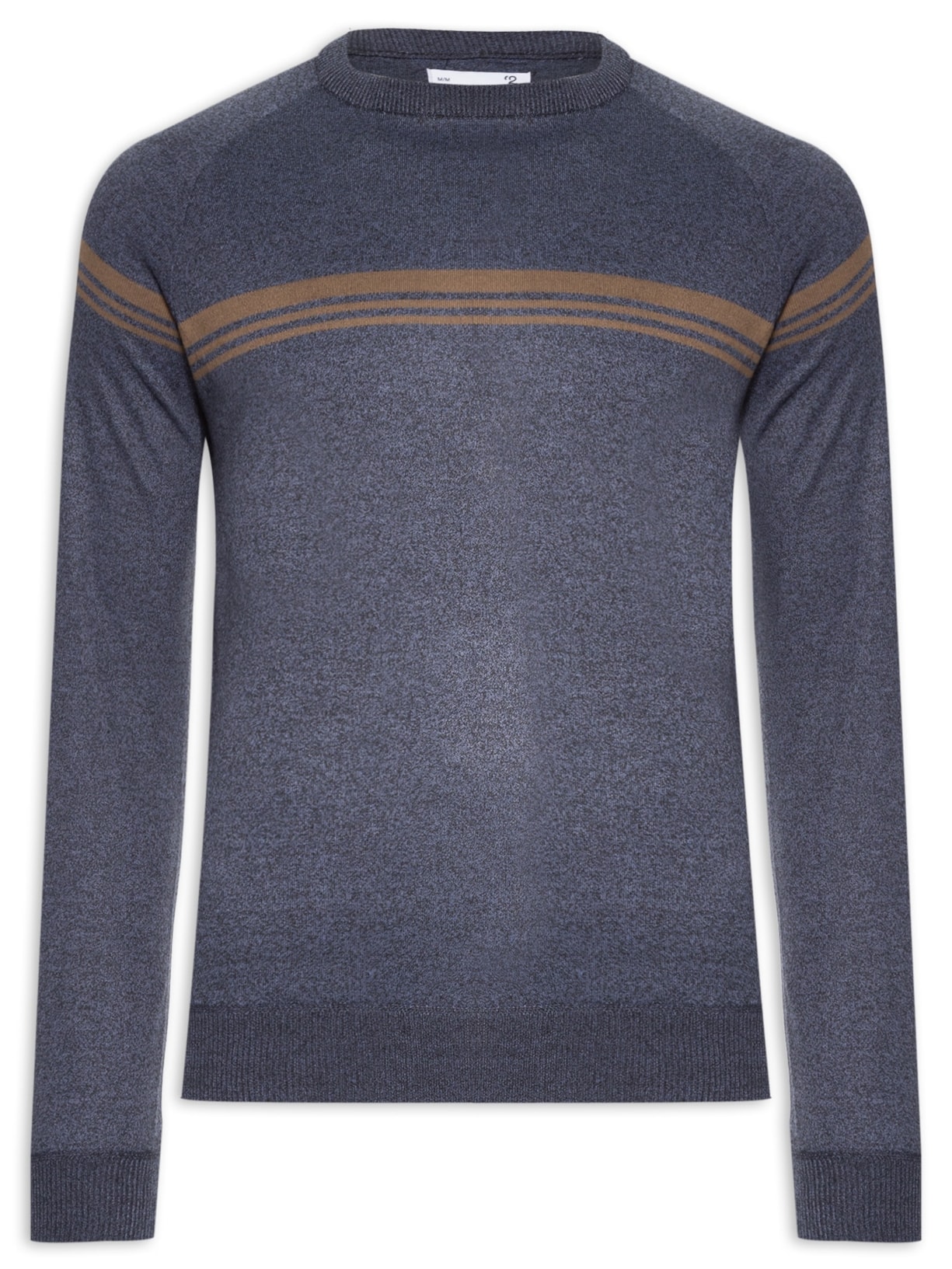 Suéter Masculino Gola Redonda Lista Centralizada - Azul