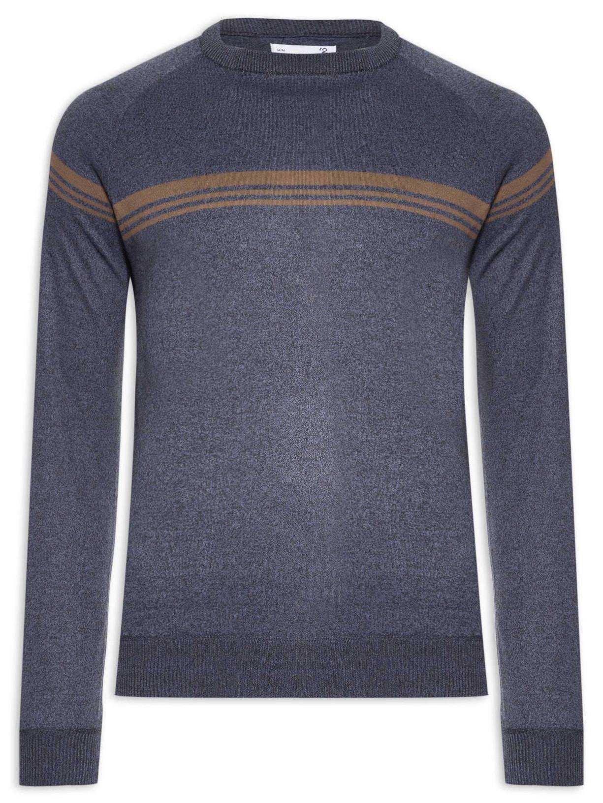 Suéter Masculino Gola Redonda Lista Centralizada - Azul