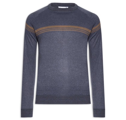 Suéter Masculino Gola Redonda Lista Centralizada - Azul