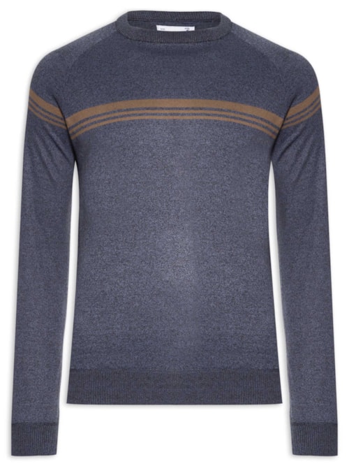 Suéter Masculino Gola Redonda Lista Centralizada - Azul