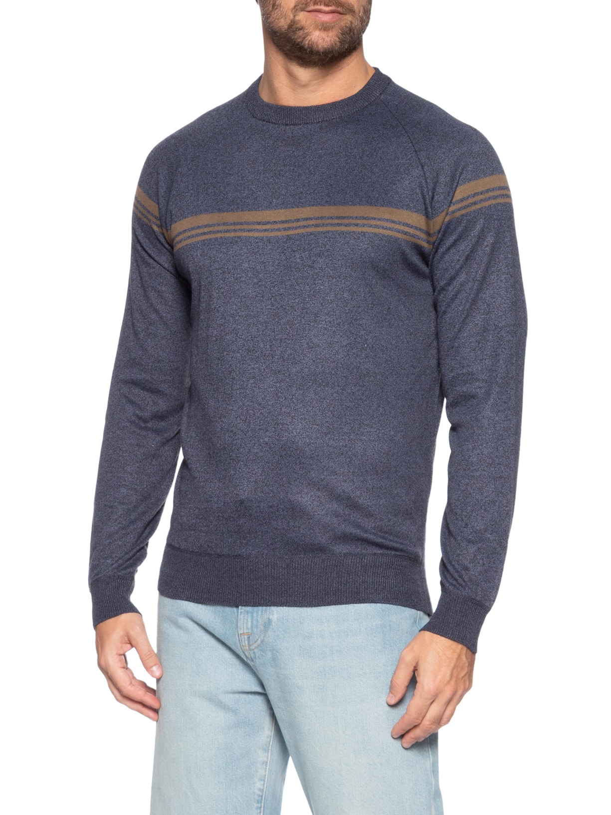 Suéter Masculino Gola Redonda Lista Centralizada Azul '2 Essential