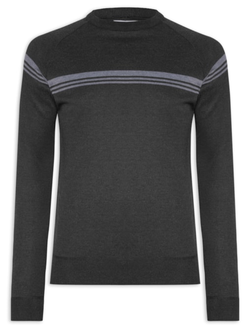 Suéter Masculino Gola Redonda Lista Centralizada - Preto
