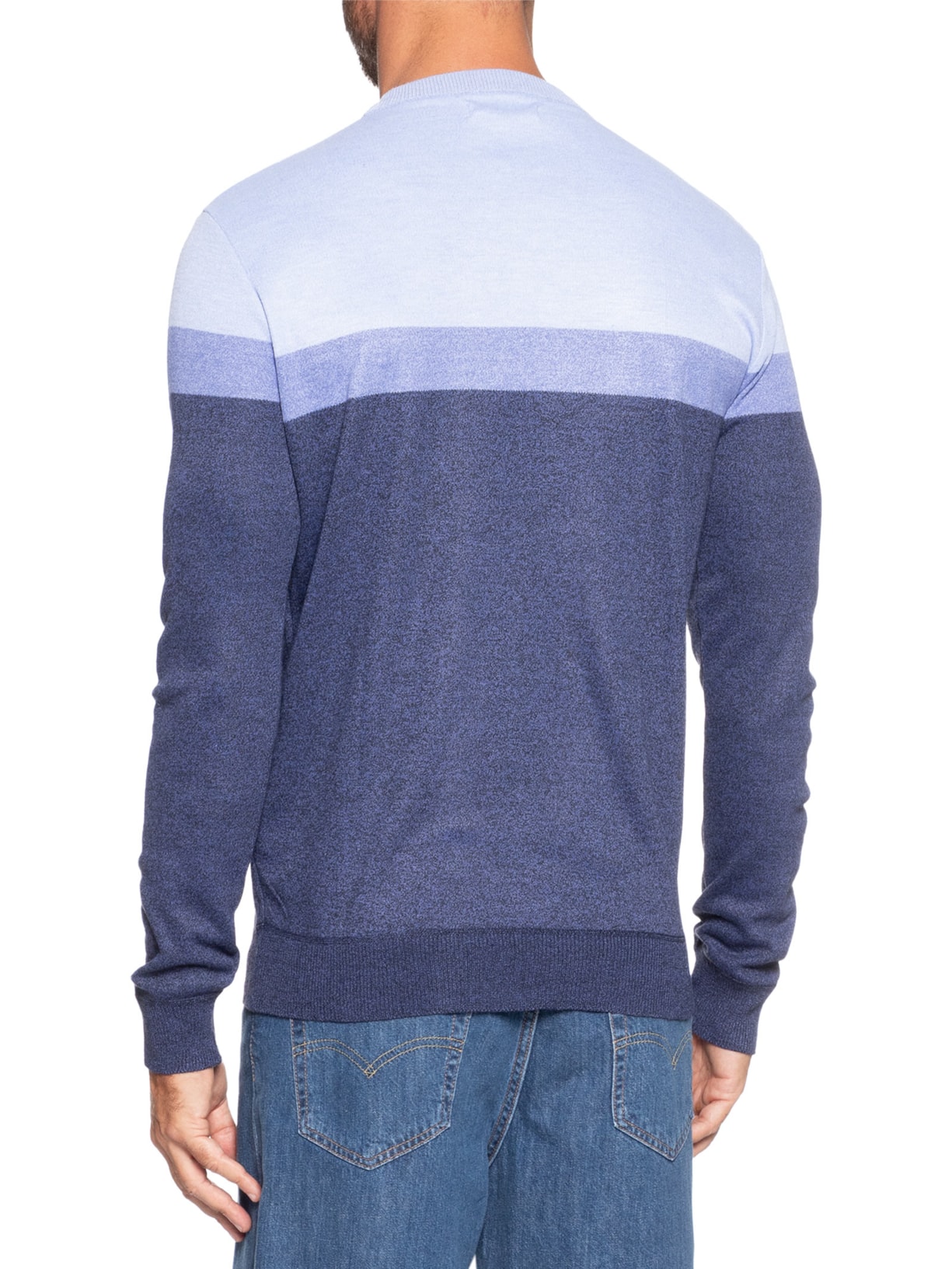 Suéter Masculino Gola Redonda Listra Azul '2 Essential