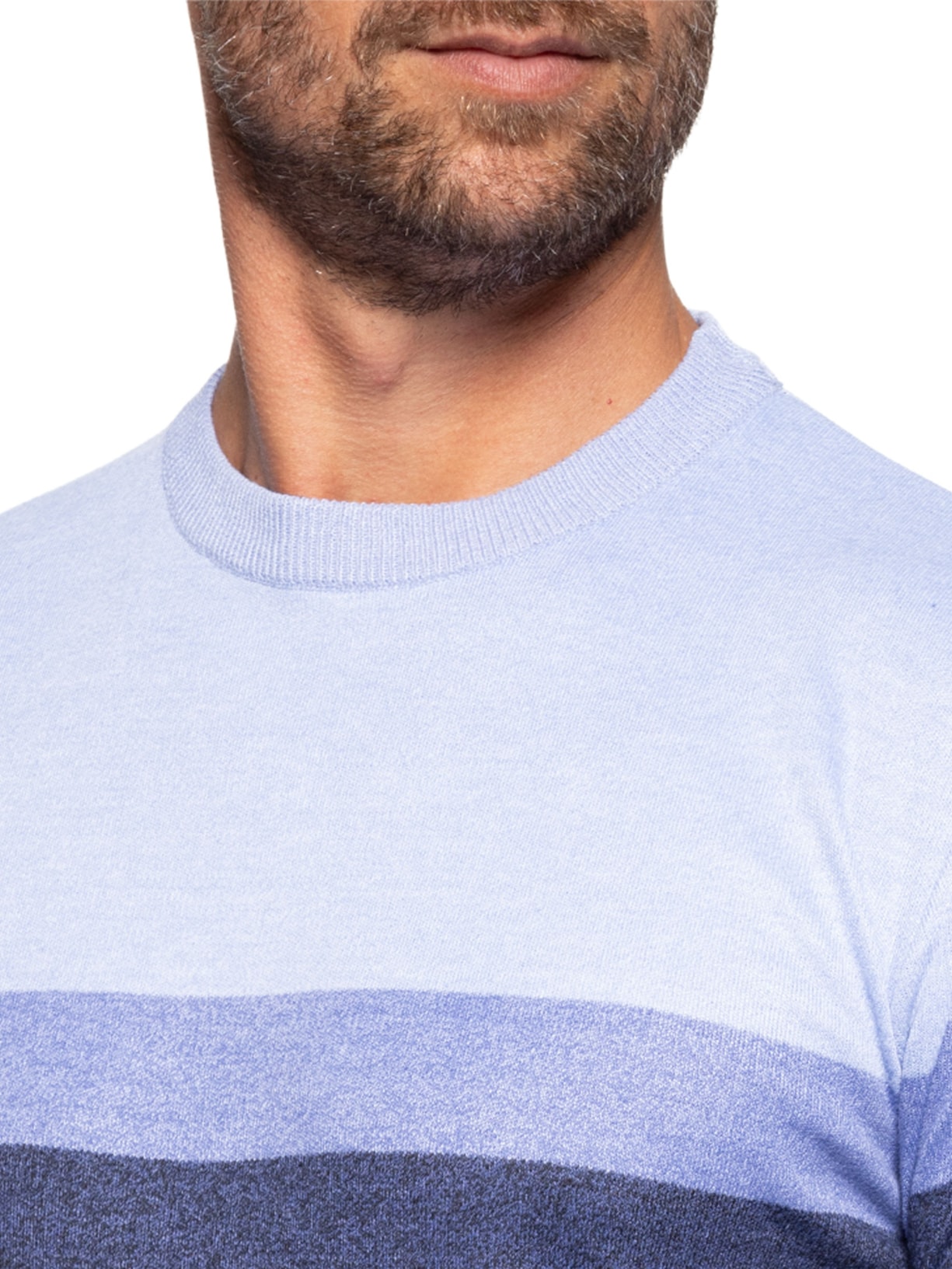 Suéter Masculino Gola Redonda Listra Azul '2 Essential