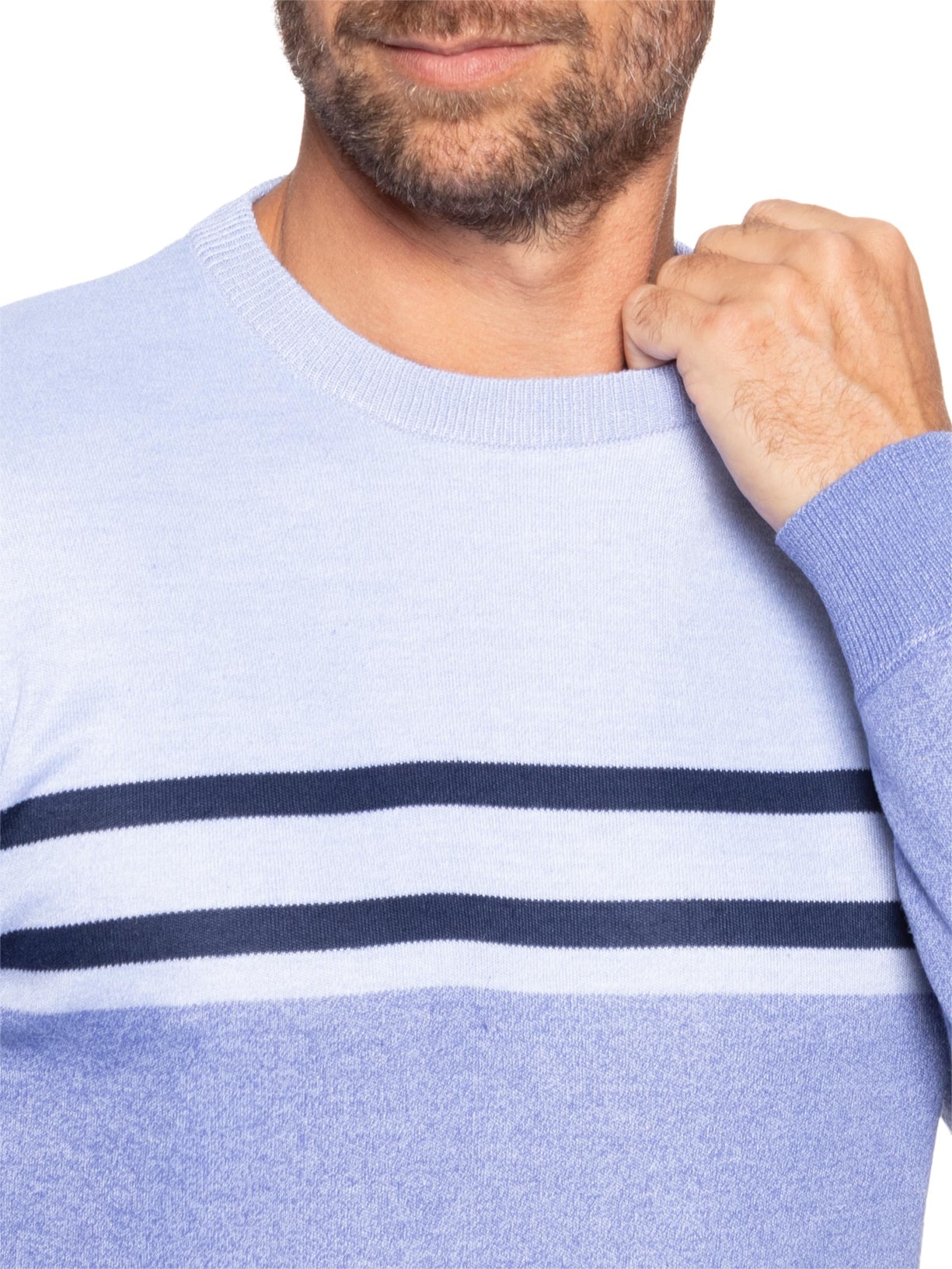 Suéter Masculino Gola Redonda Listra Azul '2 Essential