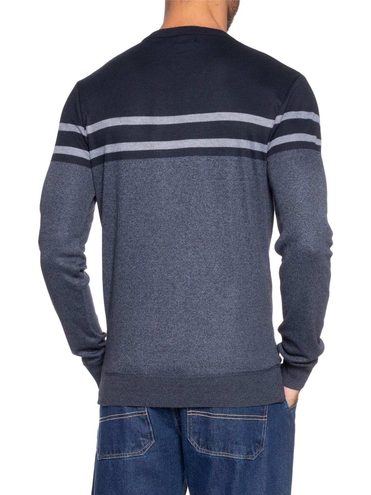 Suéter Masculino Gola Redonda Listra Azul '2 Essential