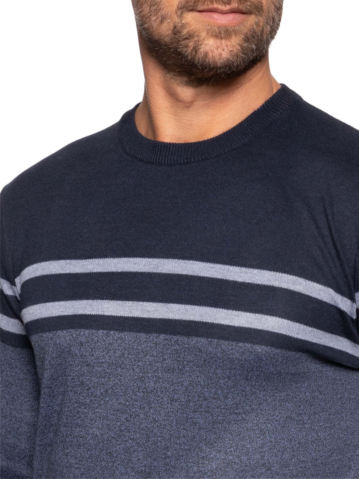 Suéter Masculino Gola Redonda Listra Azul '2 Essential