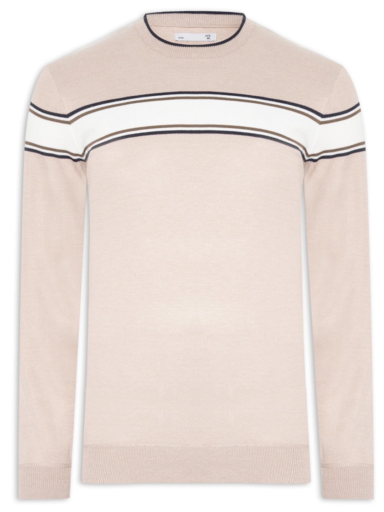 Suéter Masculino Gola Redonda Listra Dupla - Bege