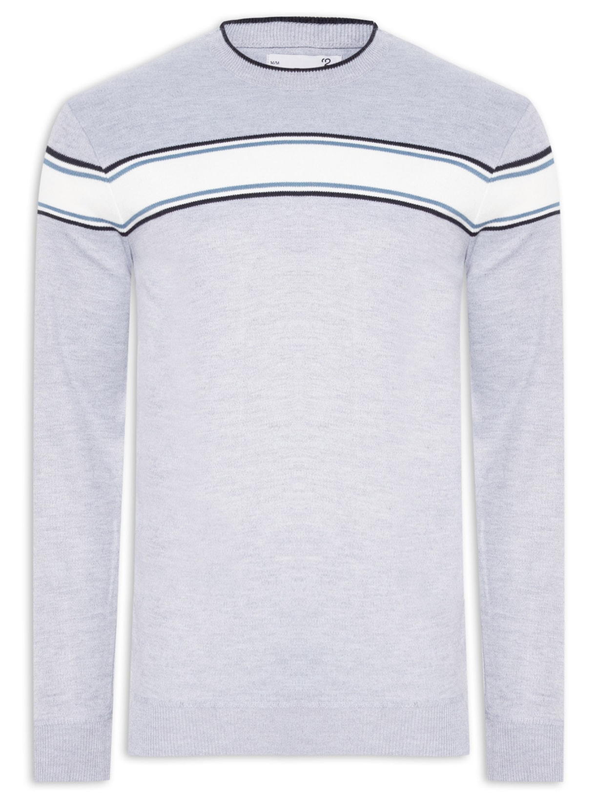 Suéter Masculino Gola Redonda Listra Dupla Cinza '2 Essential