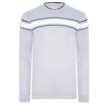 Suéter Masculino Gola Redonda Listra Dupla - Cinza