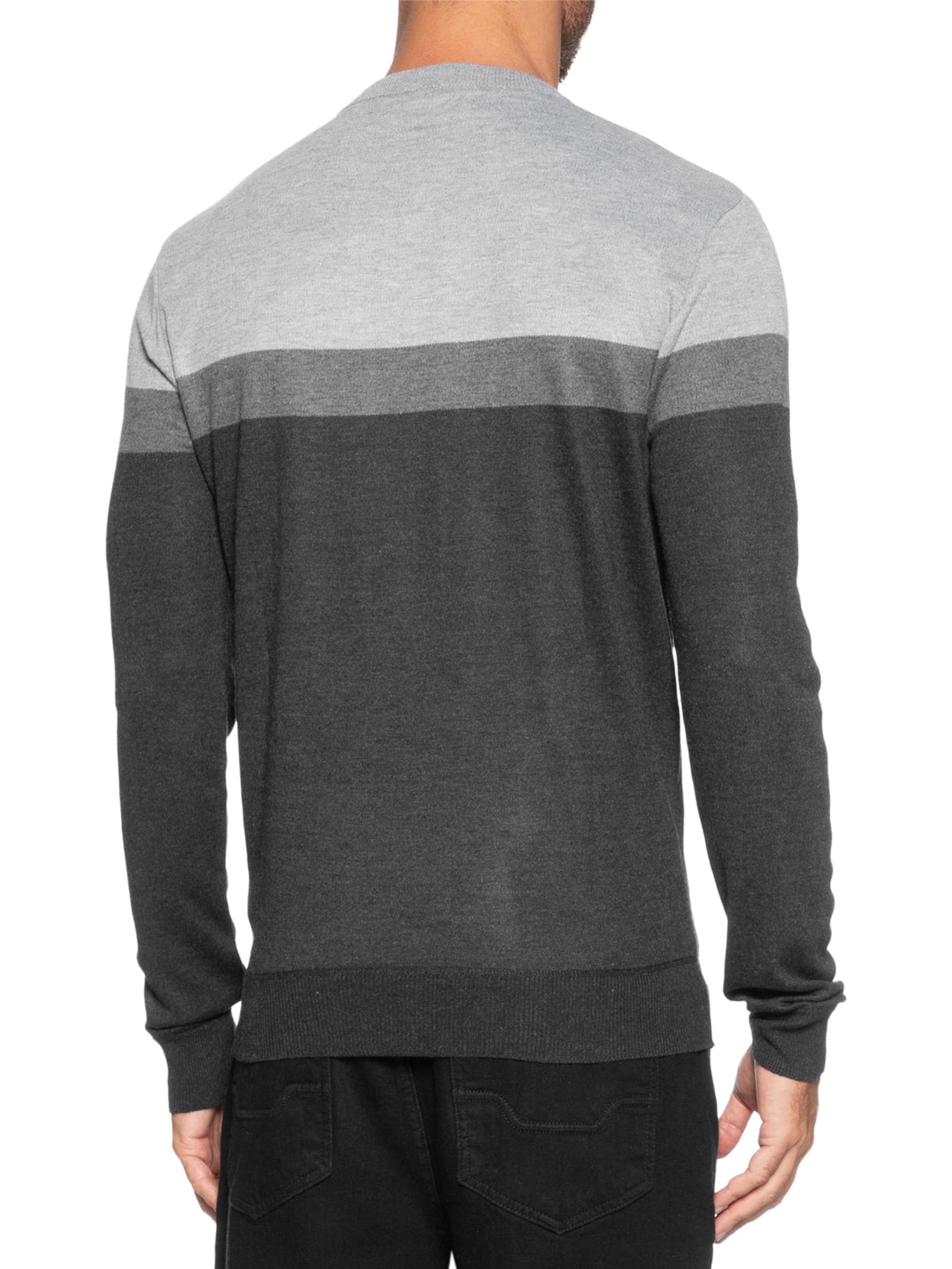 Suéter Masculino Gola Redonda Listra Preto '2 Essential