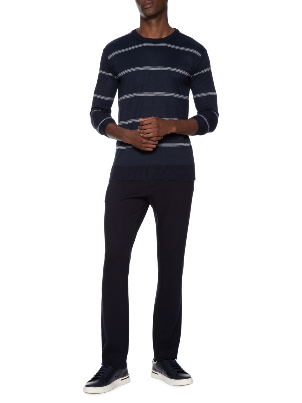 Suéter Masculino Gola Redonda Listrado Azul '2 Essential