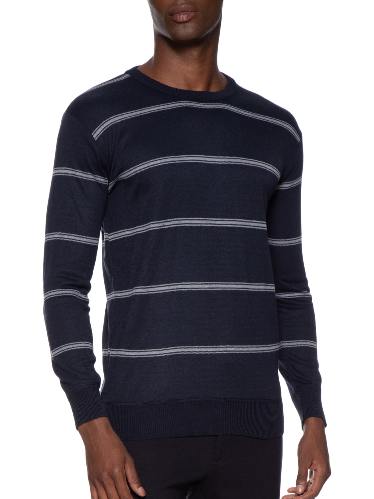 Suéter Masculino Gola Redonda Listrado Azul '2 Essential