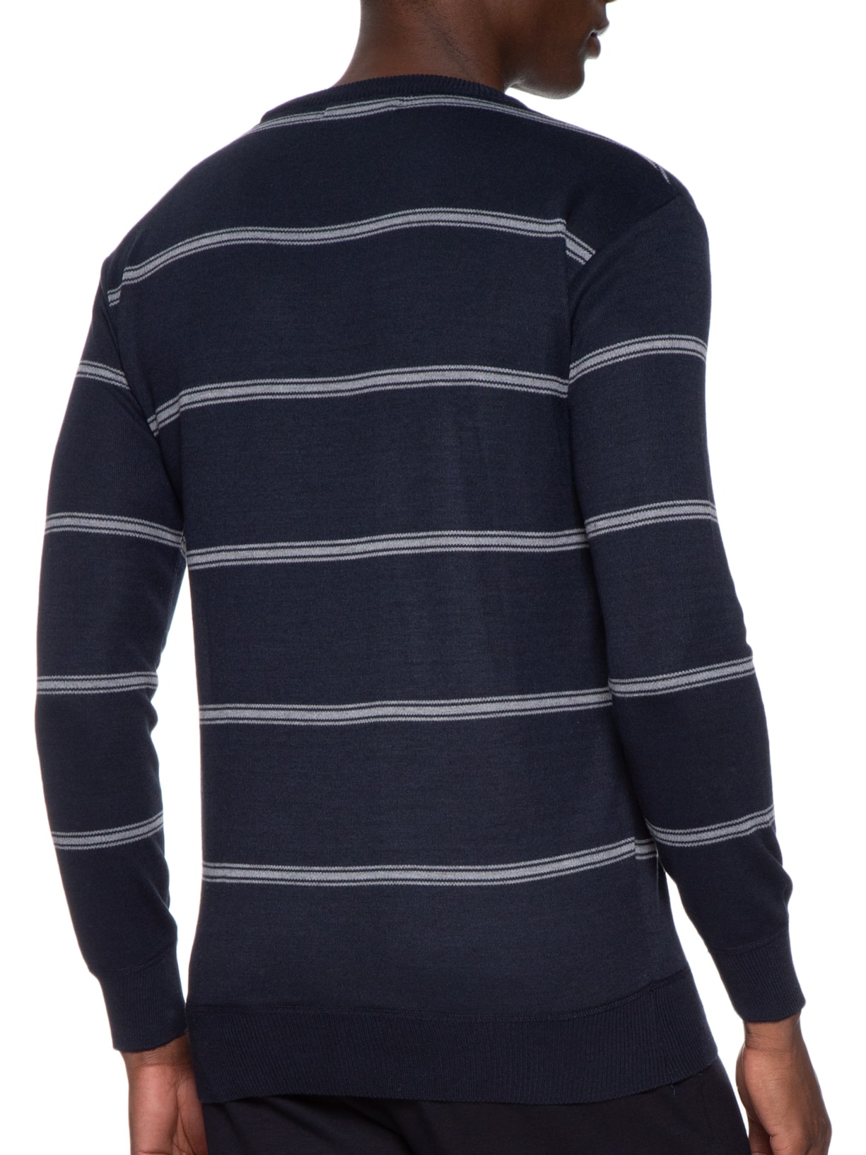 Suéter Masculino Gola Redonda Listrado Azul '2 Essential