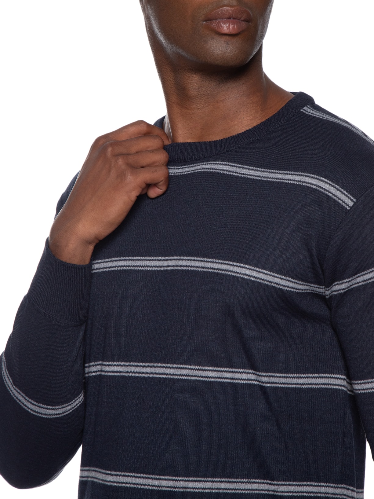 Suéter Masculino Gola Redonda Listrado Azul '2 Essential