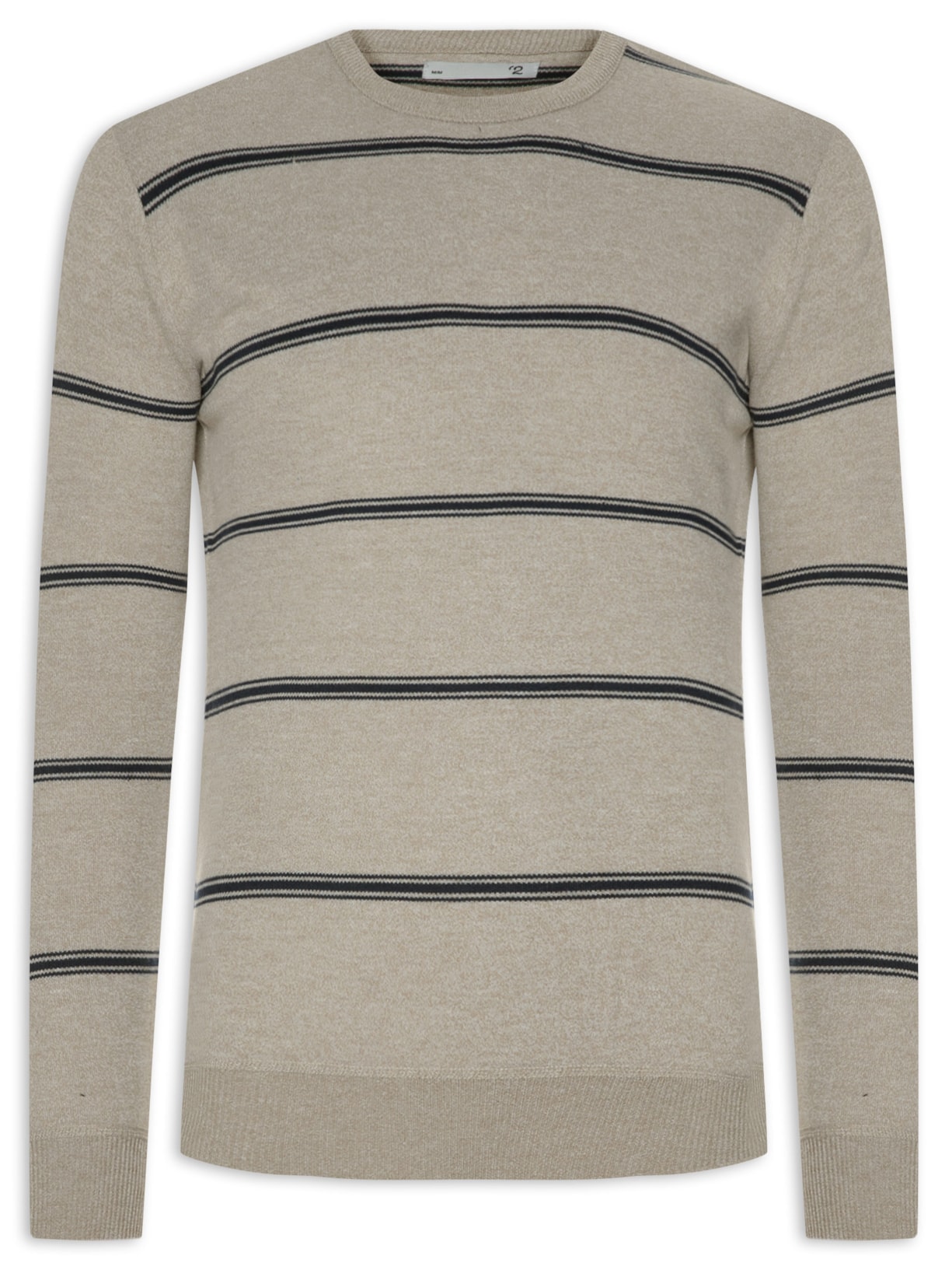 Suéter Masculino Gola Redonda Listrado - Cinza