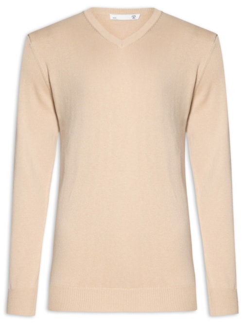 Suéter Masculino Gola Redonda Manga Longa Algodão Pima Com Cashmere – Bege