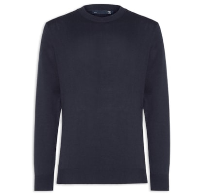 Suéter Masculino Gola Redonda Manga Longa Algodão Pima com Cashmere -  Azul