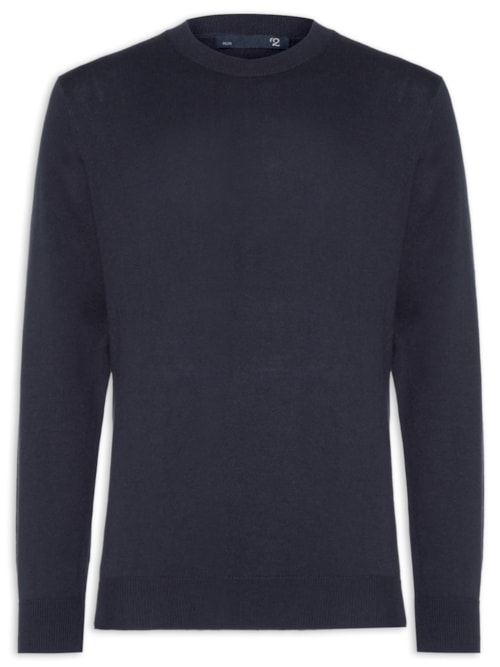 Suéter Masculino Gola Redonda Manga Longa Algodão Pima com Cashmere - Azul