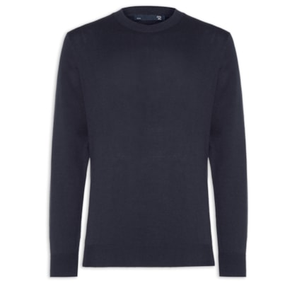 Suéter Masculino Gola Redonda Manga Longa Algodão Pima com Cashmere -  Azul