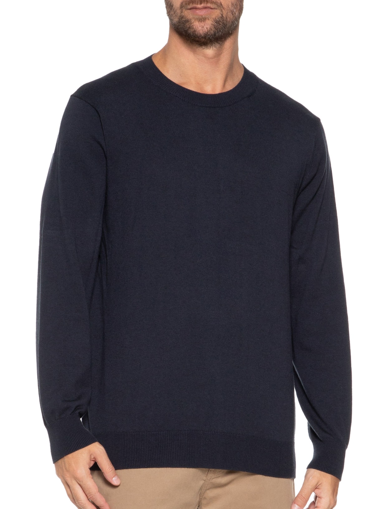 Suéter Masculino Gola Redonda Manga Longa Algodão Pima com Cashmere  Azul '2 Essential