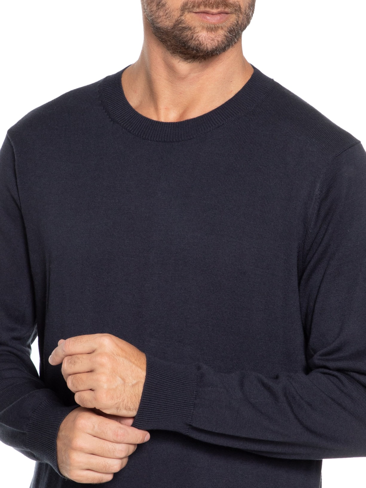 Suéter Masculino Gola Redonda Manga Longa Algodão Pima com Cashmere  Azul '2 Essential