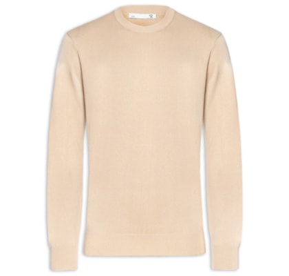 Suéter Masculino Gola Redonda Manga Longa Algodão Pima com Cashmere - Bege