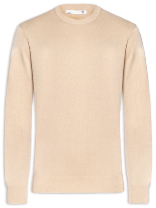Suéter Masculino Gola Redonda Manga Longa Algodão Pima com Cashmere - Bege