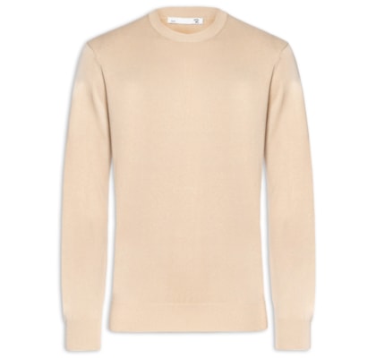 Suéter Masculino Gola Redonda Manga Longa Algodão Pima com Cashmere - Bege