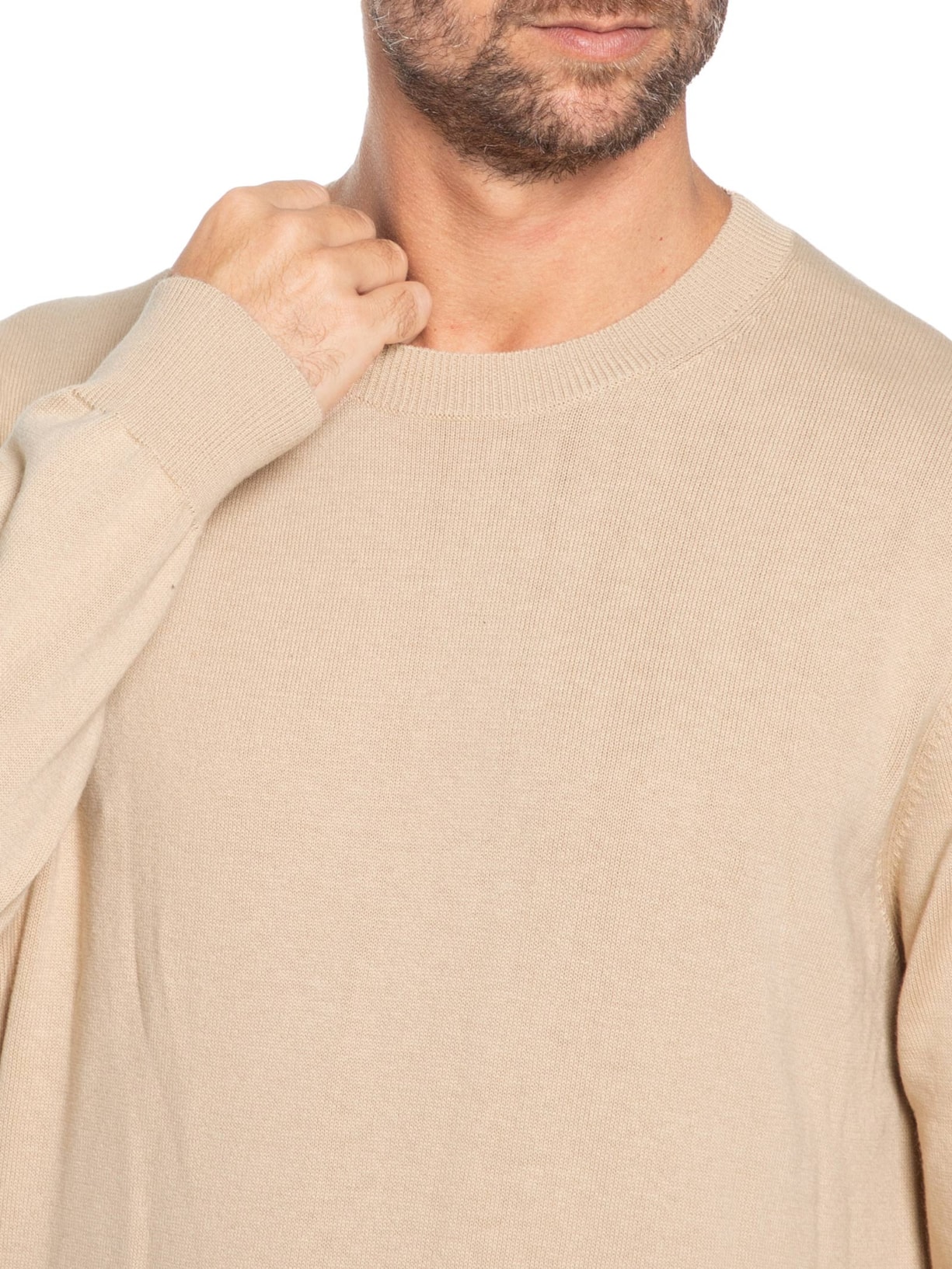 Suéter Masculino Gola Redonda Manga Longa Algodão Pima com Cashmere Bege '2 Essential