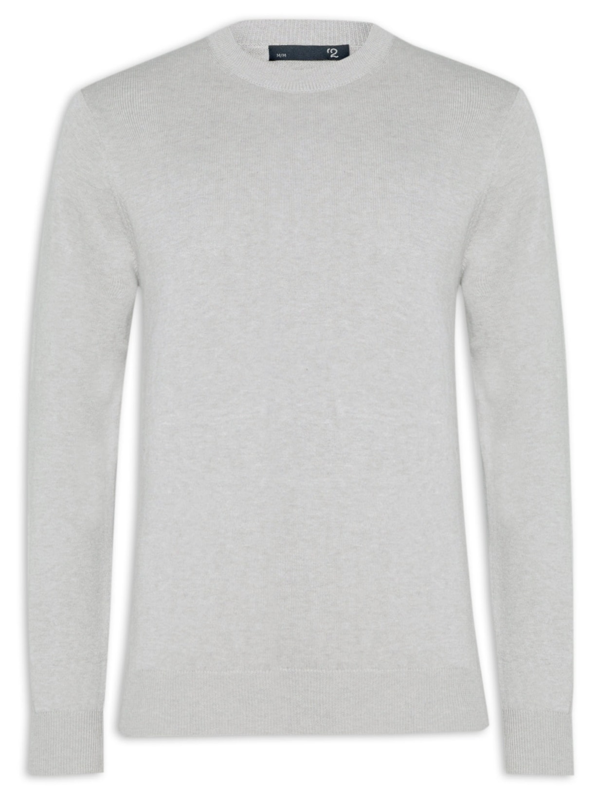 Suéter Masculino Gola Redonda Manga Longa Algodão Pima Com Cashmere - Cinza