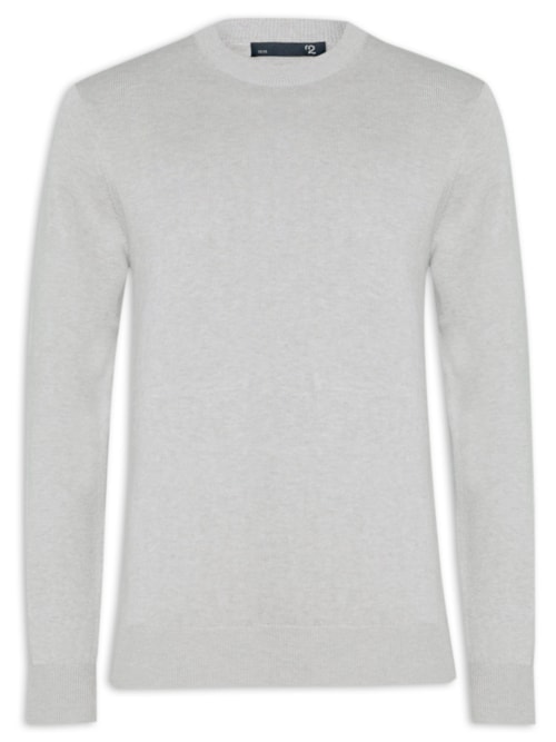 Suéter Masculino Gola Redonda Manga Longa Algodão Pima Com Cashmere - Cinza