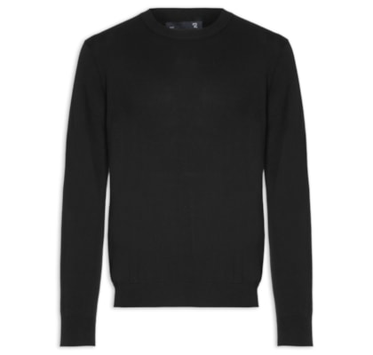 Suéter Masculino Gola Redonda Manga Longa Algodão Pima Com Cashmere - Preto