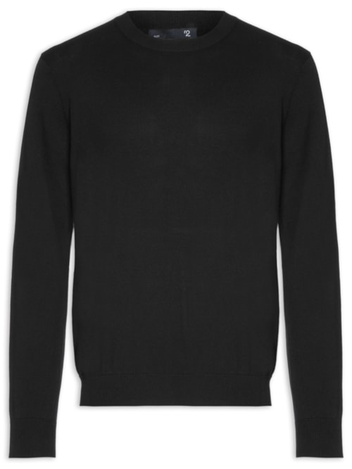Suéter Masculino Gola Redonda Manga Longa Algodão Pima com Cashmere - Preto