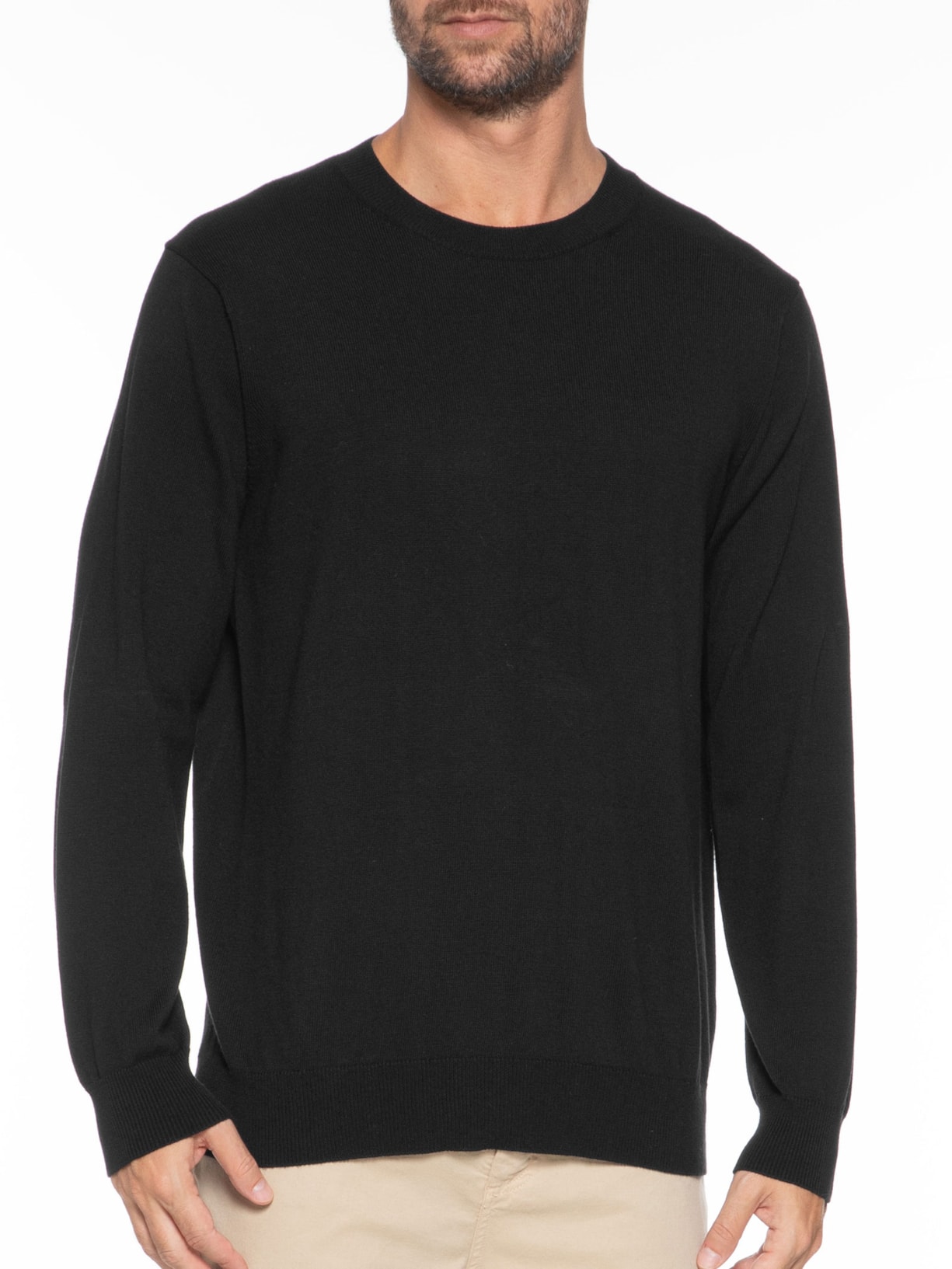 Suéter Masculino Gola Redonda Manga Longa Algodão Pima Com Cashmere Preto '2 Essential