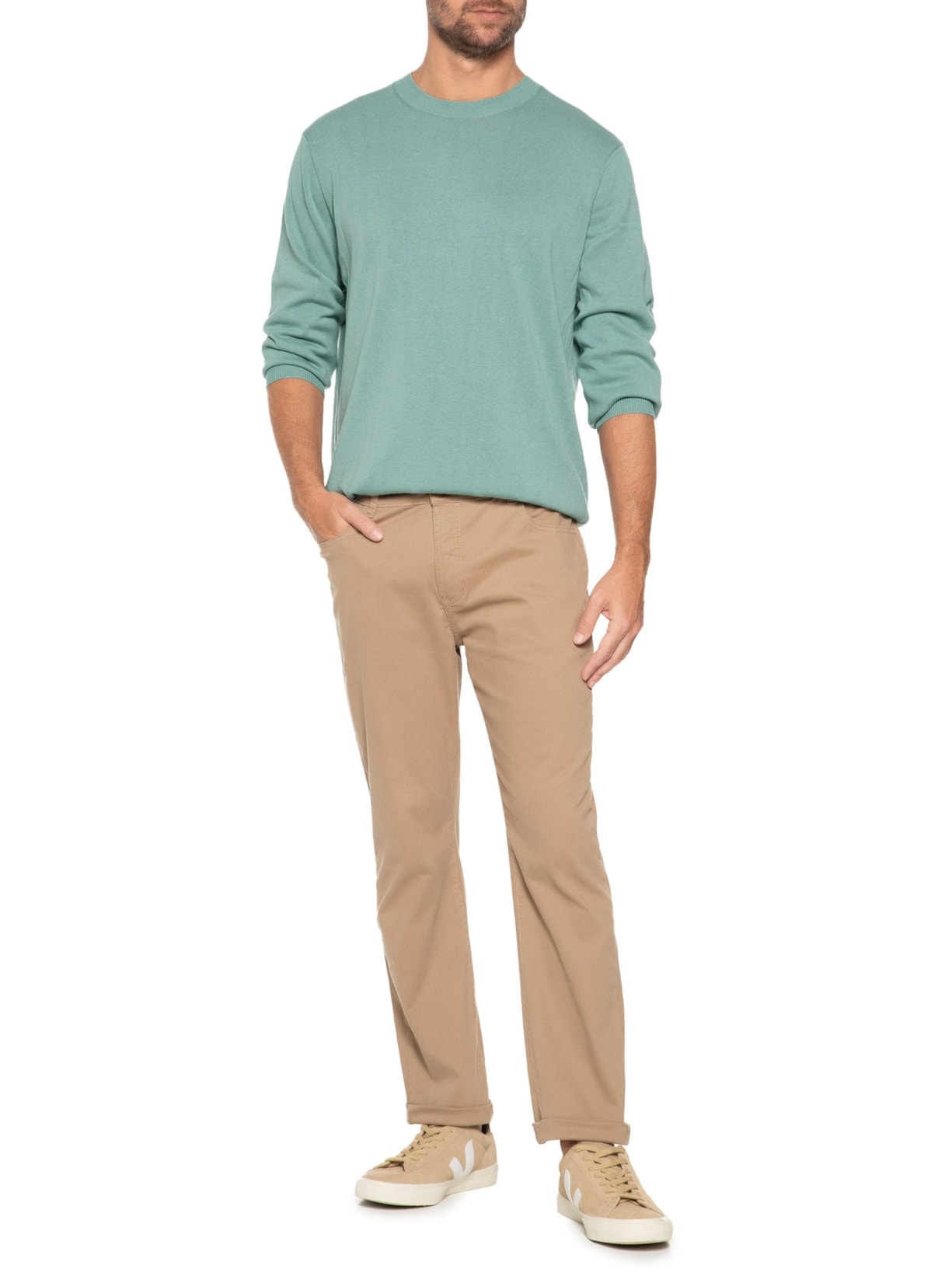 Suéter Masculino Gola Redonda Manga Longa Algodão Pima Com Cashmere Verde '2 Essential