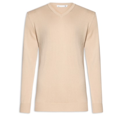 Suéter Masculino Gola Redonda Manga Longa Algodão Pima Com Cashmere – Bege
